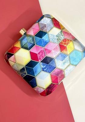 Multicoloured Printed Box Clutch