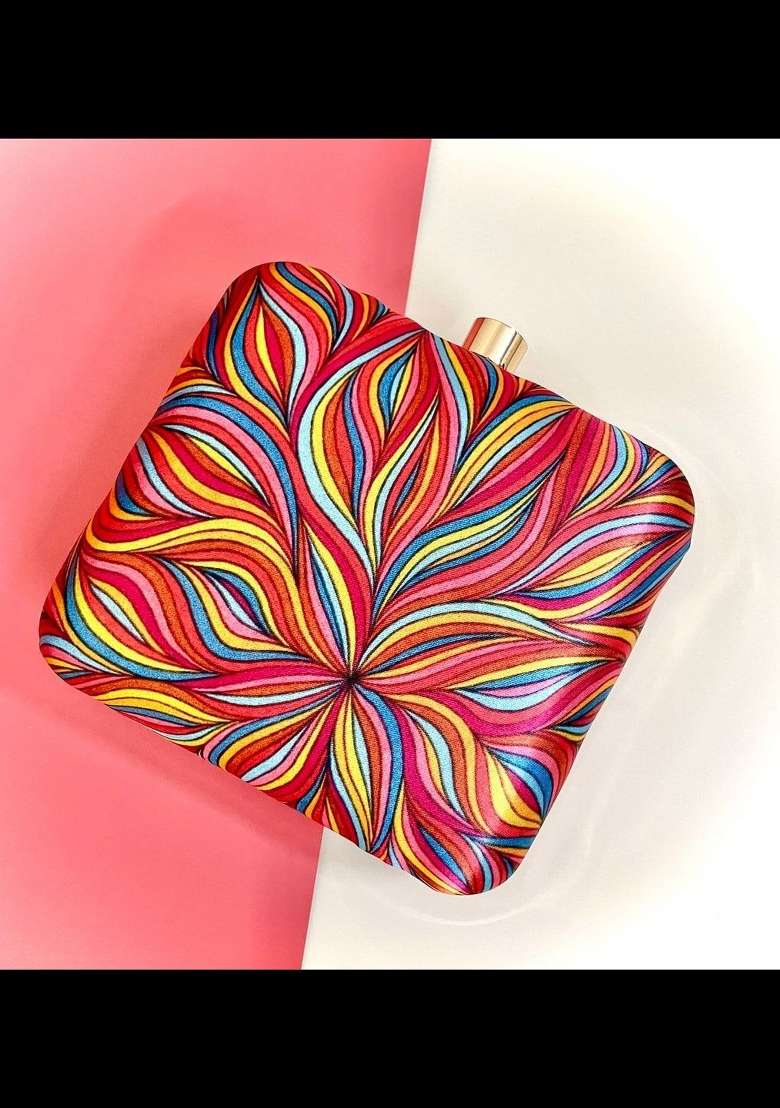 Women Pink Red Printed Box Clutch - Indya