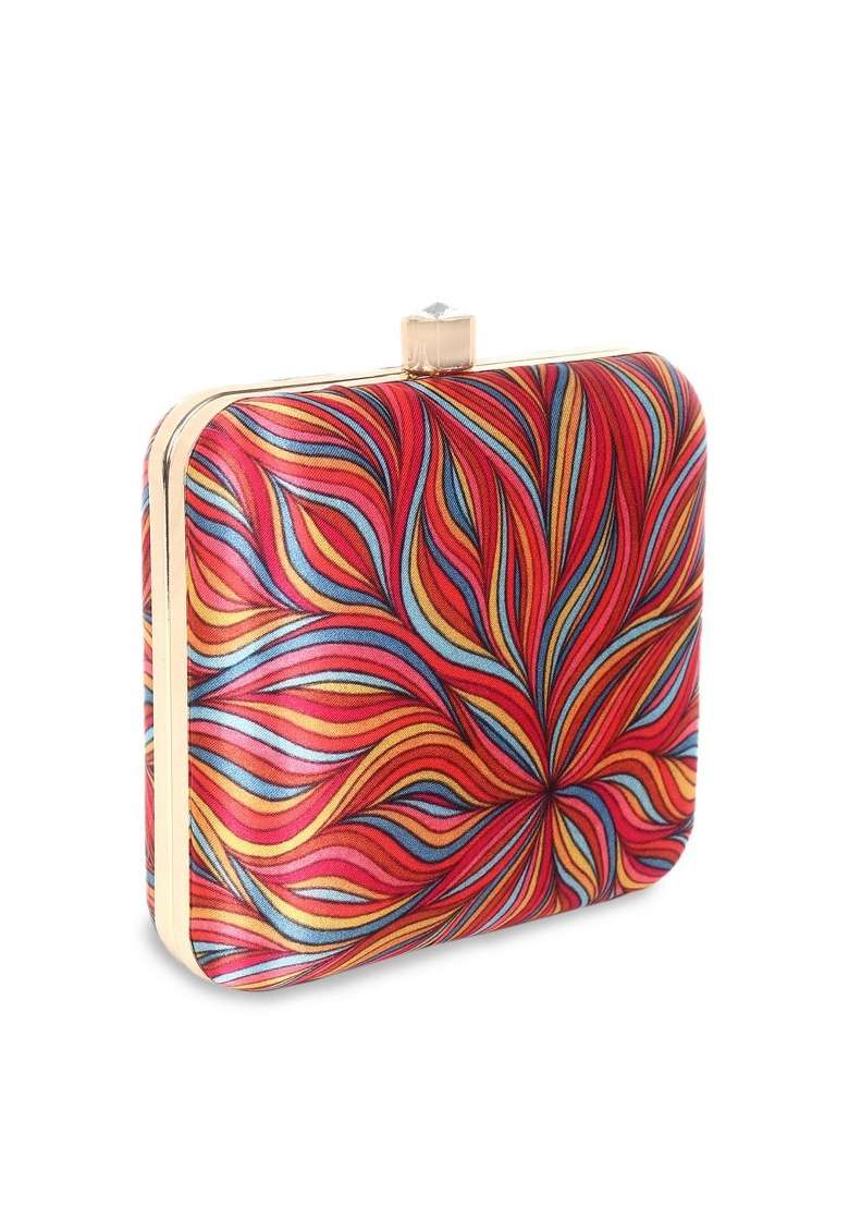 Women Pink Red Printed Box Clutch - Indya