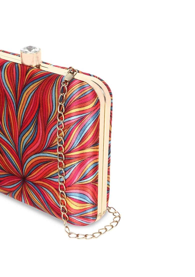 Women Pink Red Printed Box Clutch - Indya