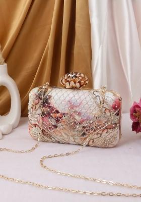 Women Embellished Fabric Box Clutch
