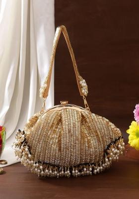 Embroidered Half Moon Clutch