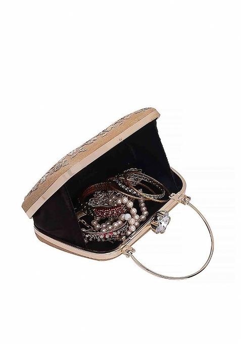 Gold Toned Off White Embellished Embellished Purse Clutch