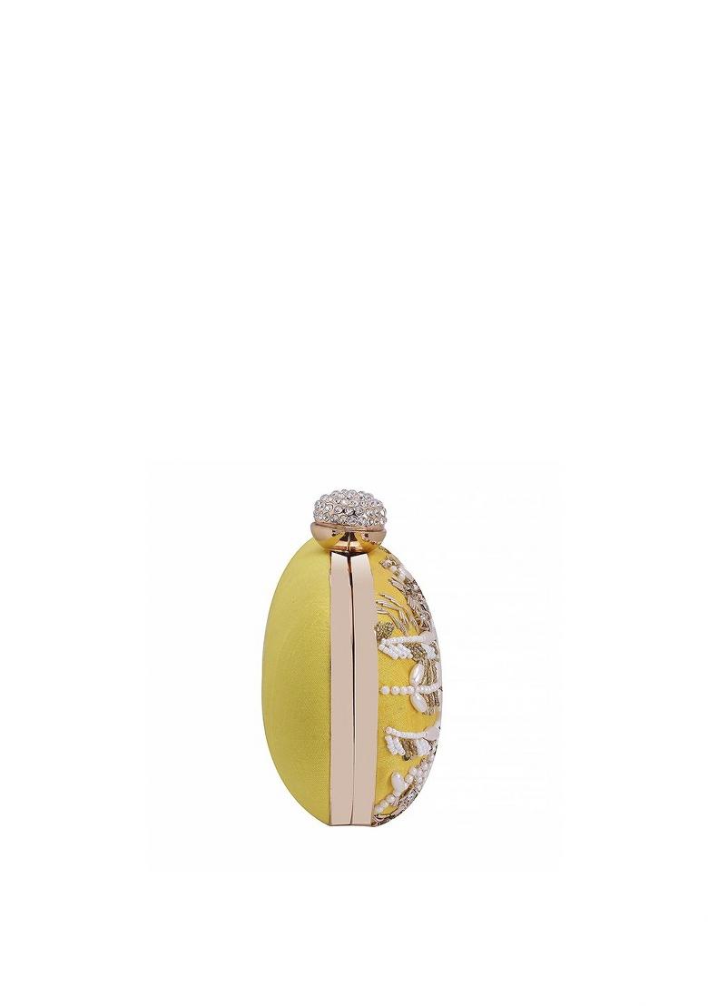 Yellow White Embellished Box Clutch
