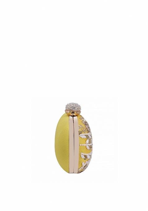 Yellow White Embellished Box Clutch