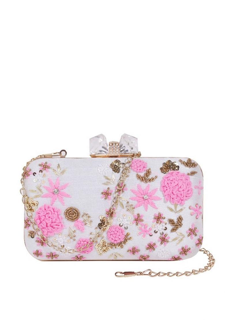 Embroidered Embellished Box Clutch