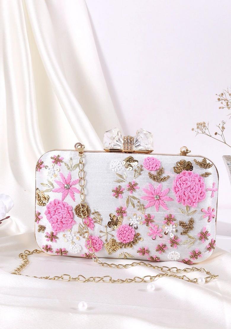 Embroidered Embellished Box Clutch