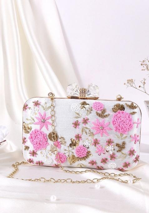 Embroidered Embellished Box Clutch