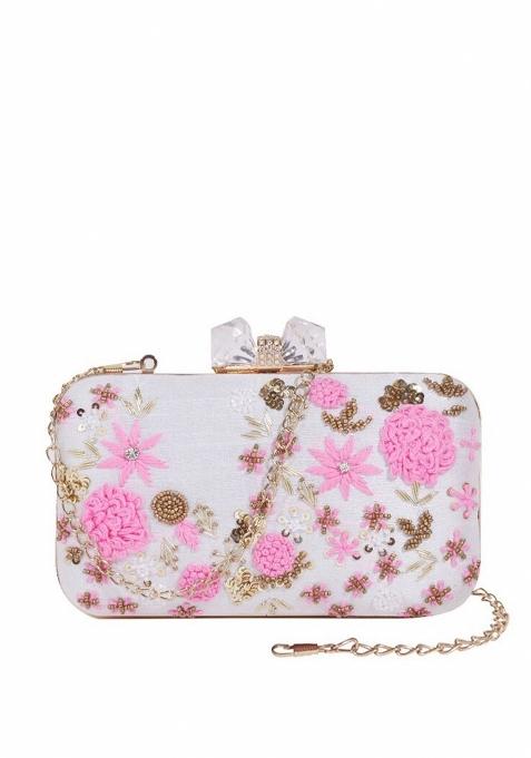Embroidered Embellished Box Clutch