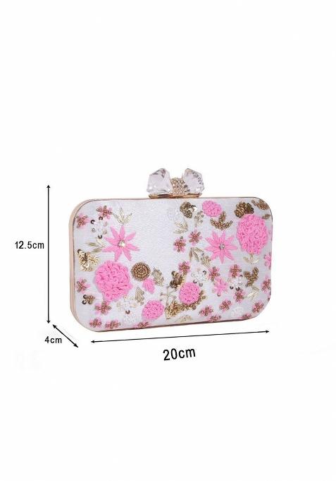 Embroidered Embellished Box Clutch