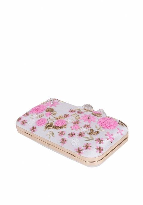 Embroidered Embellished Box Clutch