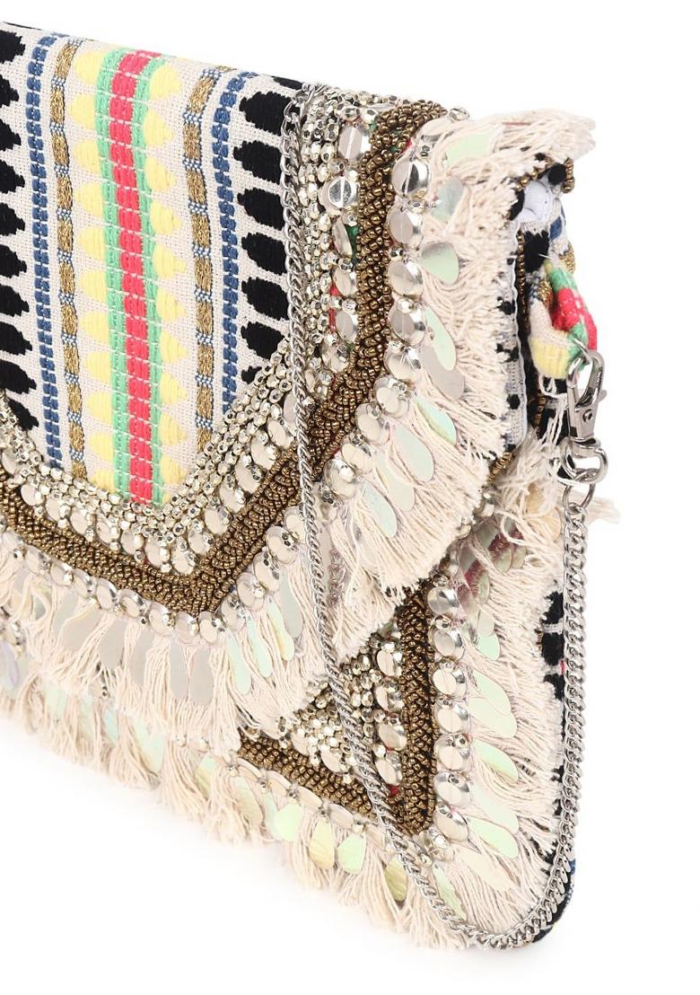 Multicoloured Embellished Envelope Clutch - Indya