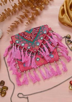Women Embroidered Fabric Envelope Clutch