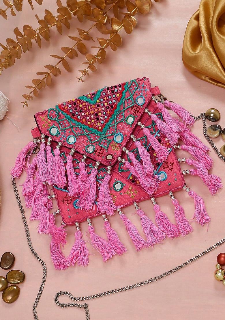 Women Embroidered Fabric Envelope Clutch