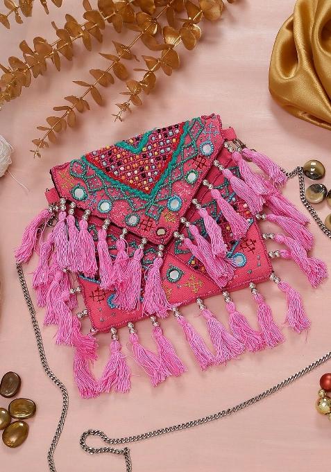 Women Embroidered Fabric Envelope Clutch