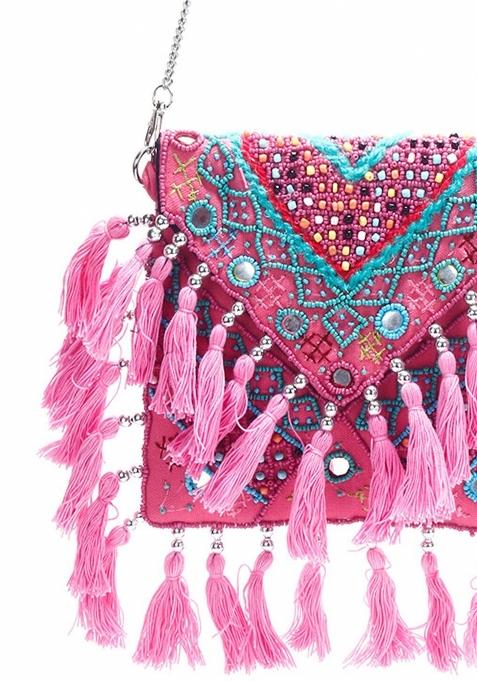 Women Embroidered Fabric Envelope Clutch