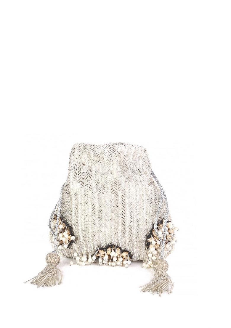 Silver Toned And Gold Toned Embroidered And Embellished Potli