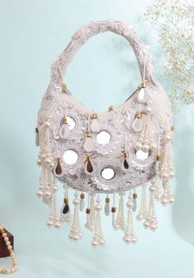 Embroidered Mirror Work Moon Shaped Clutch