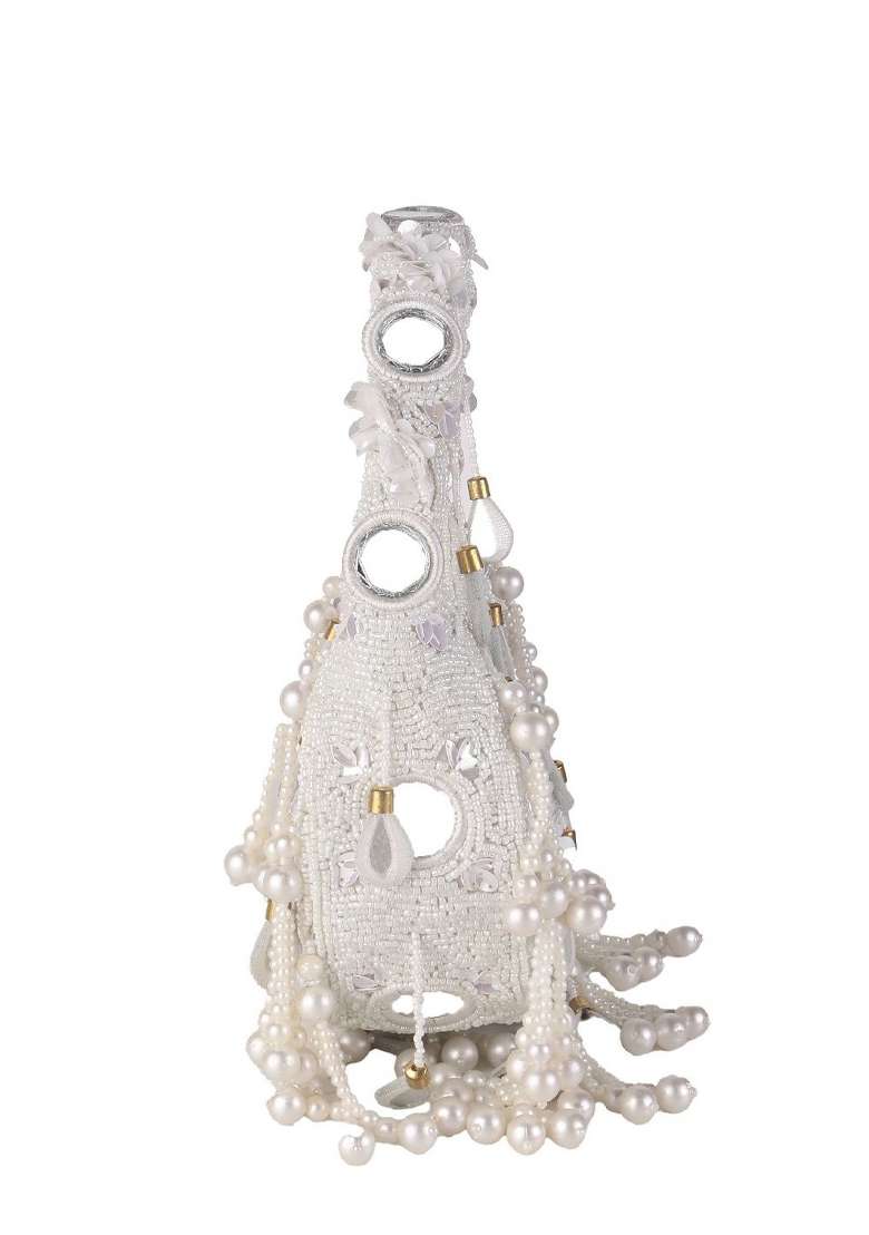 Embroidered Mirror Work Moon Shaped Clutch - Indya