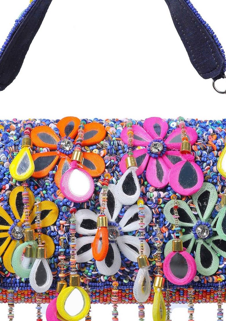 Women Embellished Baguette Clutch Bag