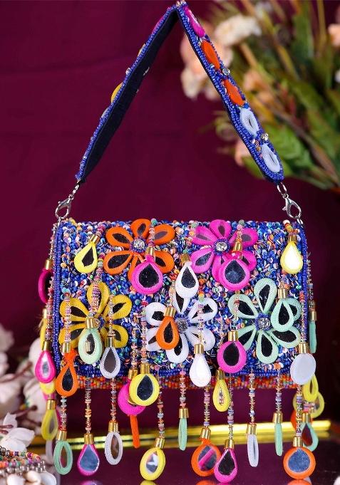 Women Embellished Baguette Clutch Bag