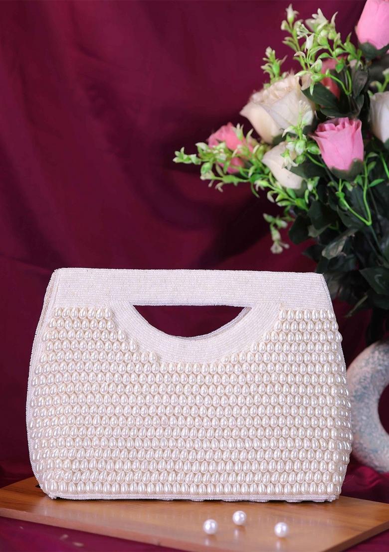 Embellished Pearls Beaded Shopper Clutch Bag