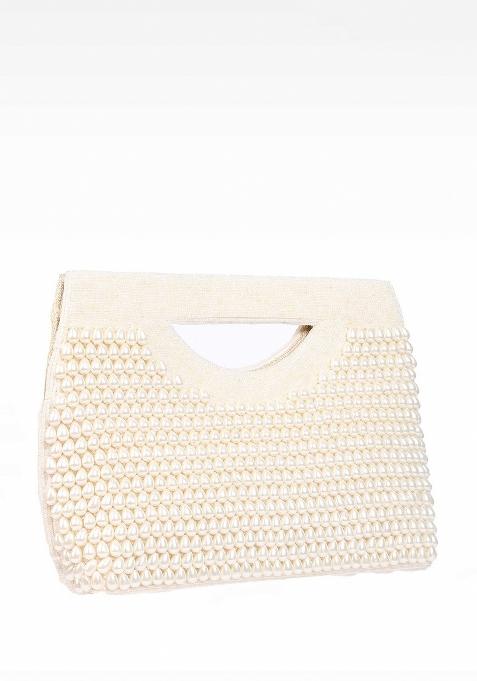 Embellished Pearls Beaded Shopper Clutch Bag