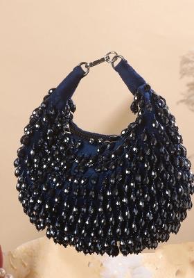 Embroidered Beads Stones Work Moon Shaped Suede Clutch