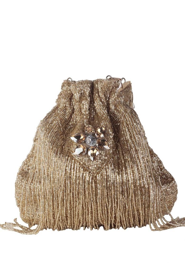 Embroidered Beads Stones Work Potli Shaped