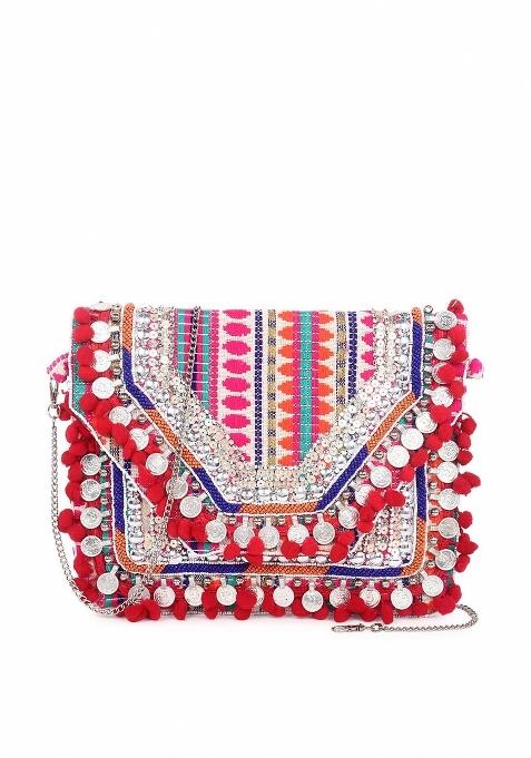 Women Pink Embroidered And Embellished Clutches