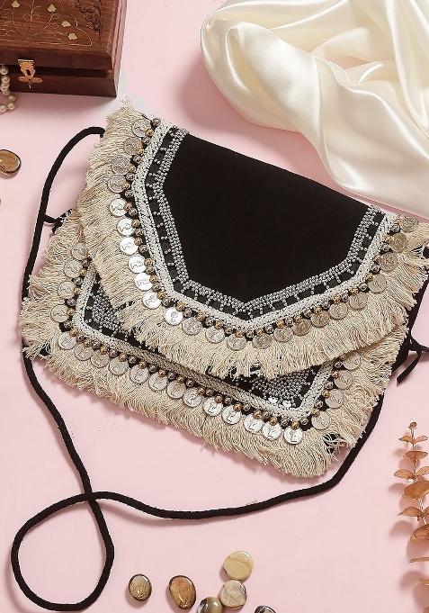 Women Black White Printed Envelope Clutch