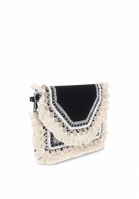 Women Black White Printed Envelope Clutch