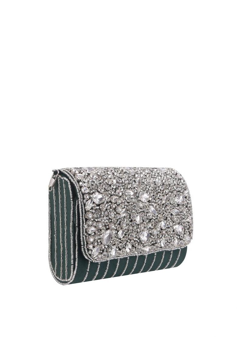 Women Embellished Fabric Envelope Clutch