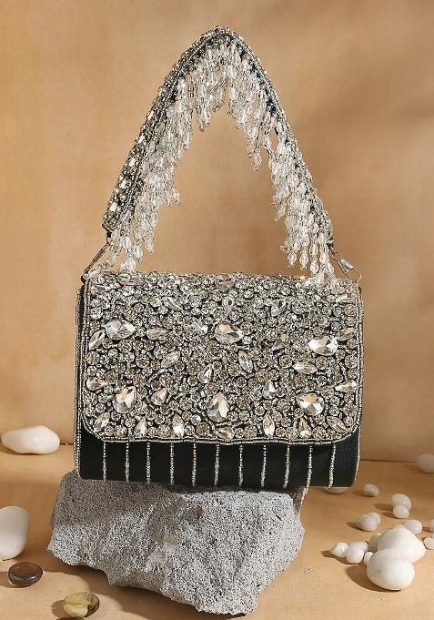 Women Embellished Fabric Envelope Clutch