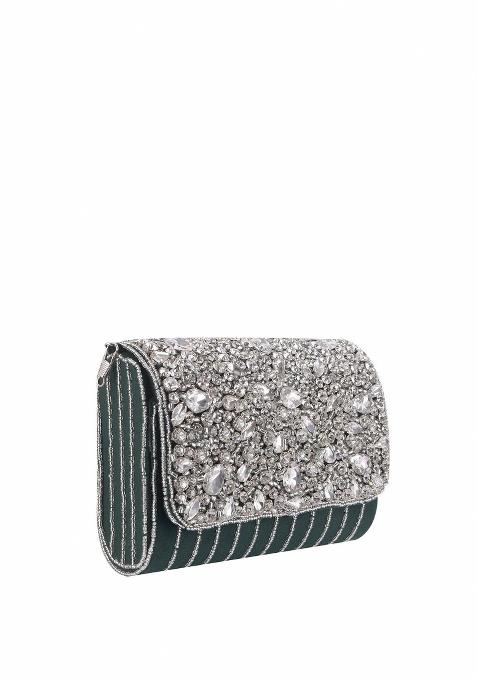 Women Embellished Fabric Envelope Clutch