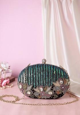 Green Pink Embellished Box Clutch