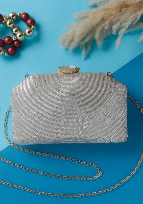 Women Embellished Fabric Box Clutch