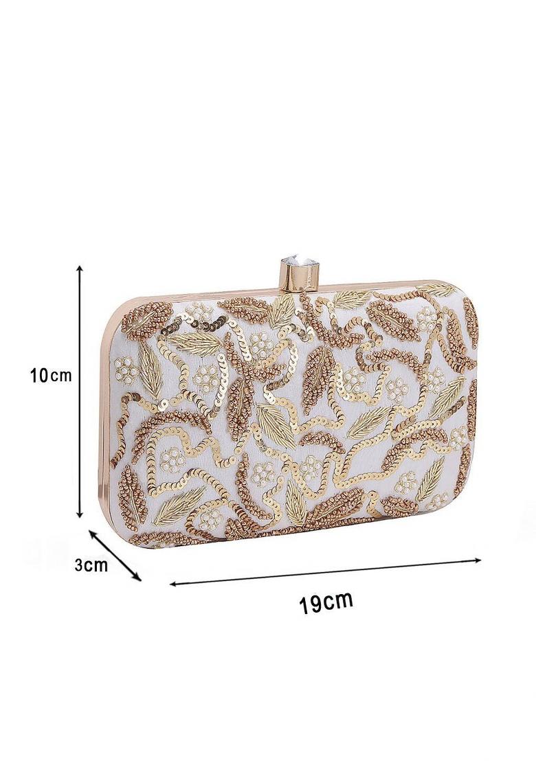 White Gold Toned Embroidered Purse Clutch