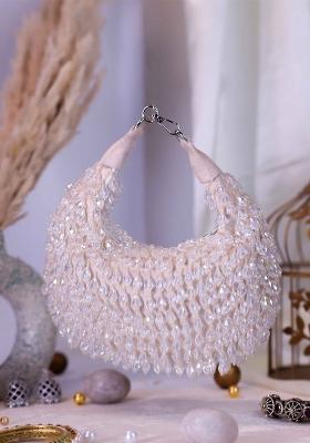 Women Embellished Half Moon Clutch Bag