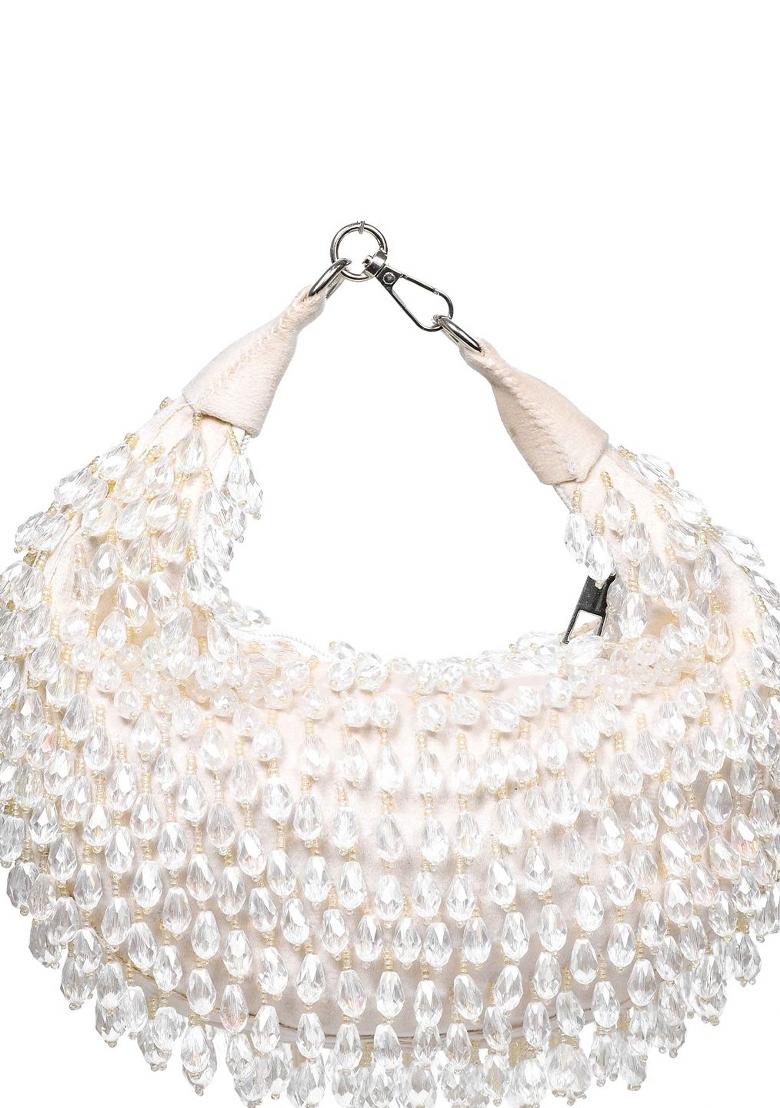 Women Embellished Half Moon Clutch Bag