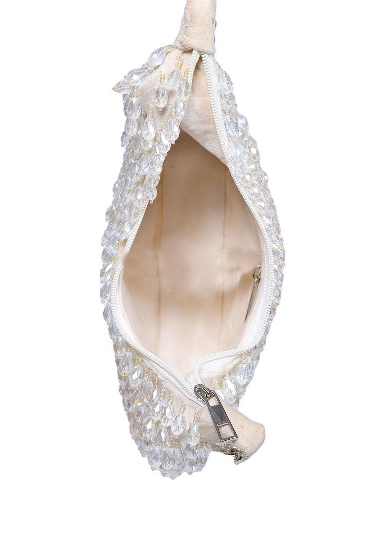 Women Embellished Half Moon Clutch Bag