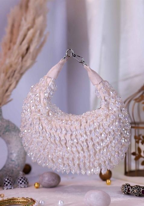 Women Embellished Half Moon Clutch Bag