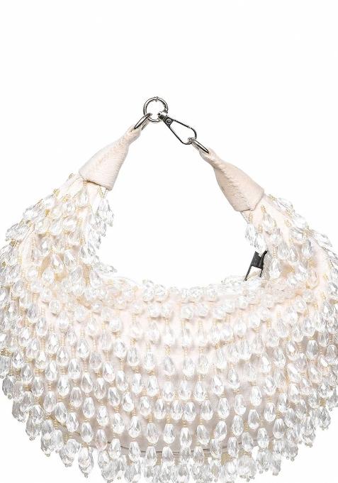 Women Embellished Half Moon Clutch Bag