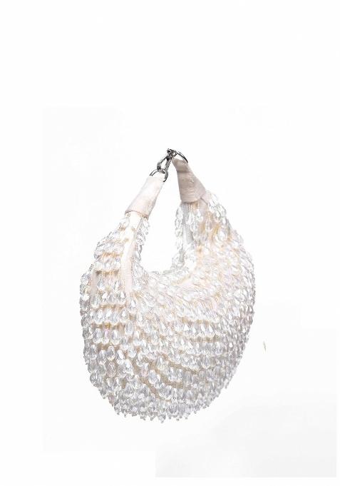 Women Embellished Half Moon Clutch Bag