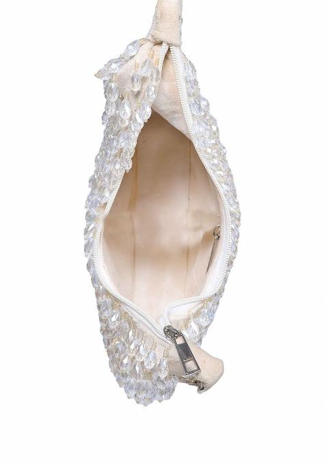 Women Embellished Half Moon Clutch Bag