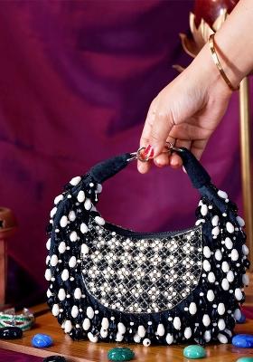 Women Embellished Bucket Clutch Bag