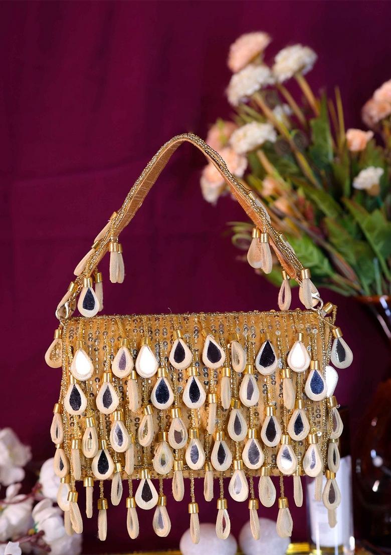 Embellished Mirror Work Flap Shopper Clutch Bag