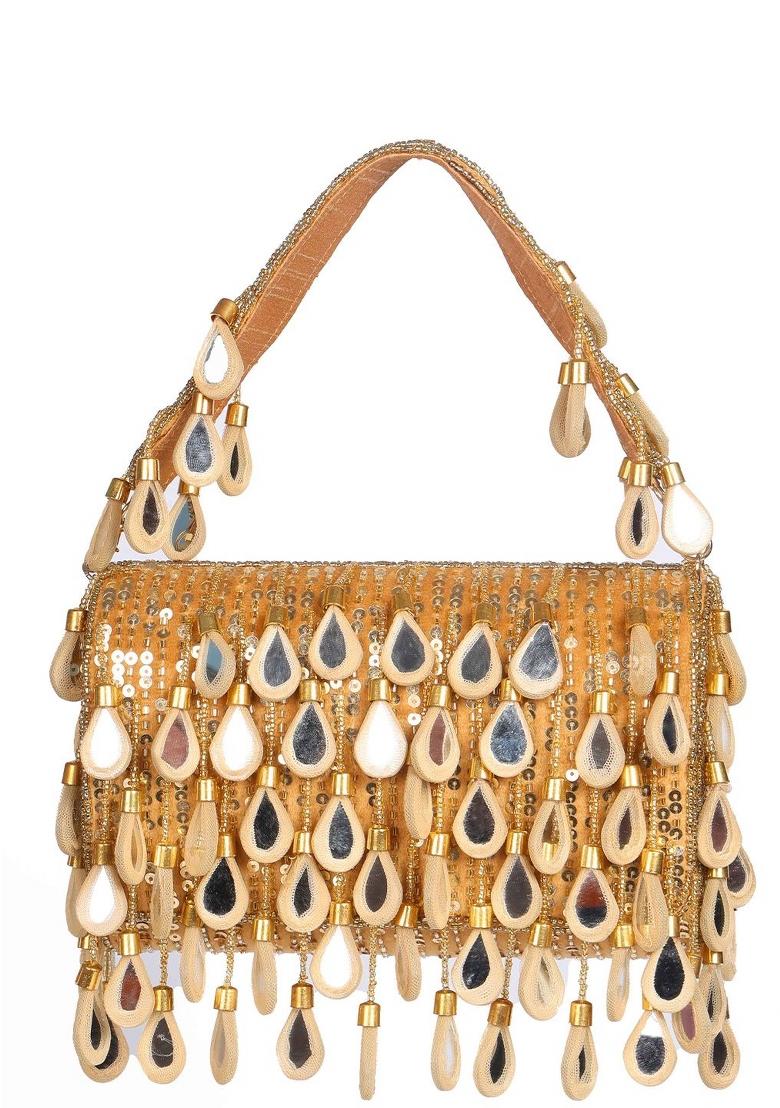 Embellished Mirror Work Flap Shopper Clutch Bag