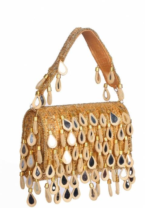 Embellished Mirror Work Flap Shopper Clutch Bag