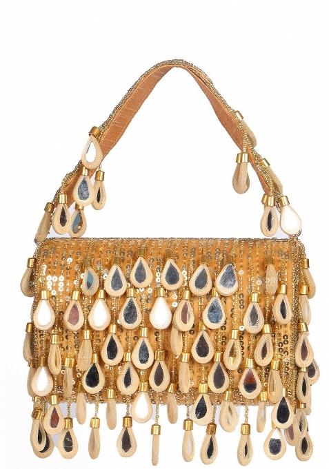 Embellished Mirror Work Flap Shopper Clutch Bag